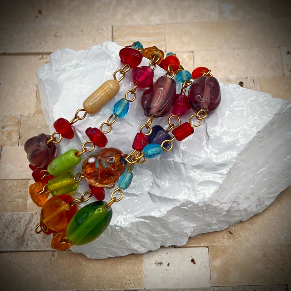 Colorful 5 Strand Art Glass Vintage Estate Bracelet - Picture 8 of 8